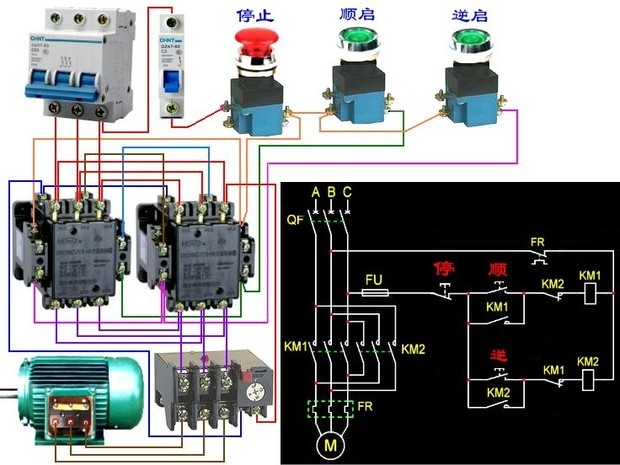 电机正反转接触器接线图