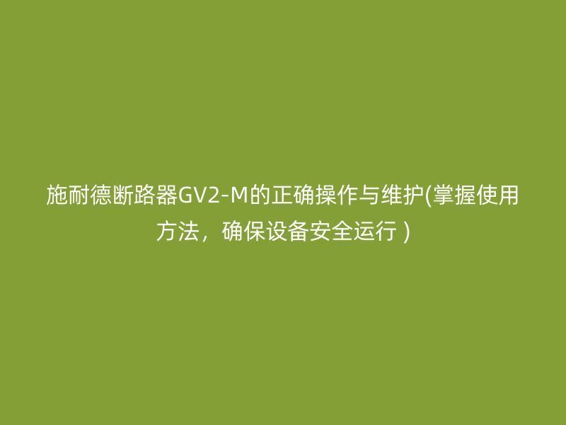 施耐德断路器GV2-M的正确操作与维护(掌握使用方法，确保设备安全运行 )