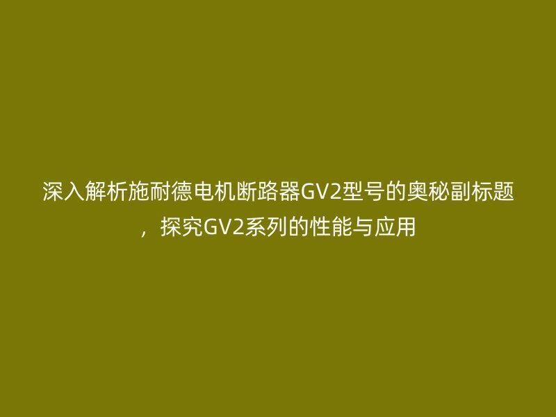 深入解析施耐德电机断路器GV2型号的奥秘副标题，探究GV2系列的性能与应用