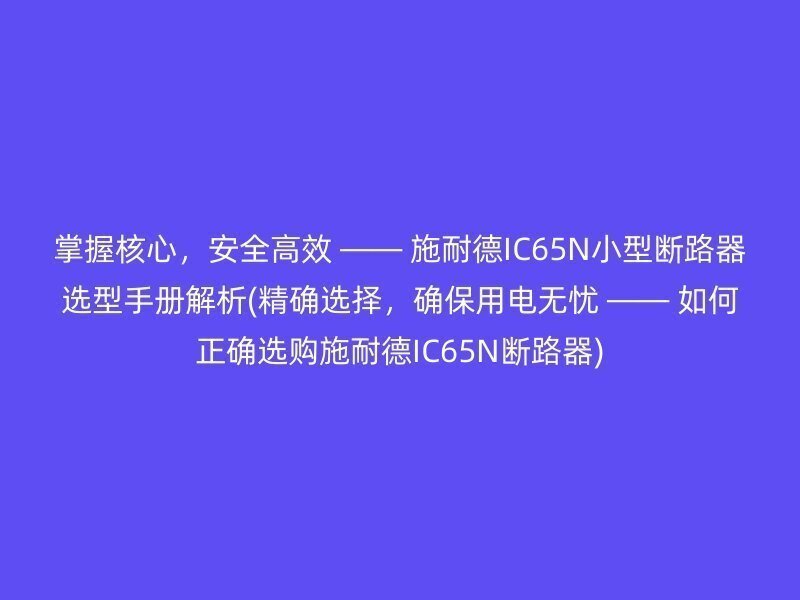 掌握核心，安全高效 —— 施耐德IC65N小型断路器选型手册解析(精确选择，确保用电无忧 —— 如何正确选购施耐德IC65N断路器)