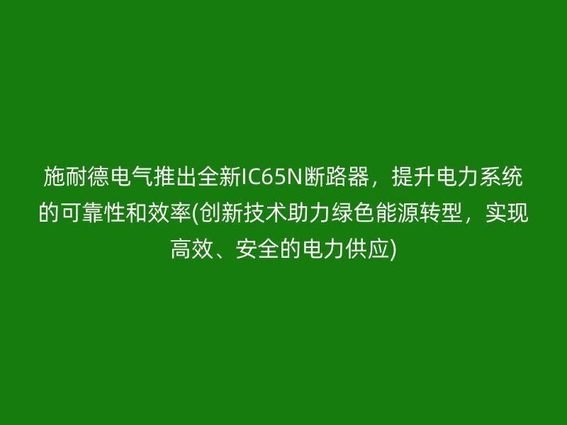 施耐德电气推出全新IC65N断路器，提升电力系统的可靠性和效率(创新技术助力绿色能源转型，实现高效、安全的电力供应)