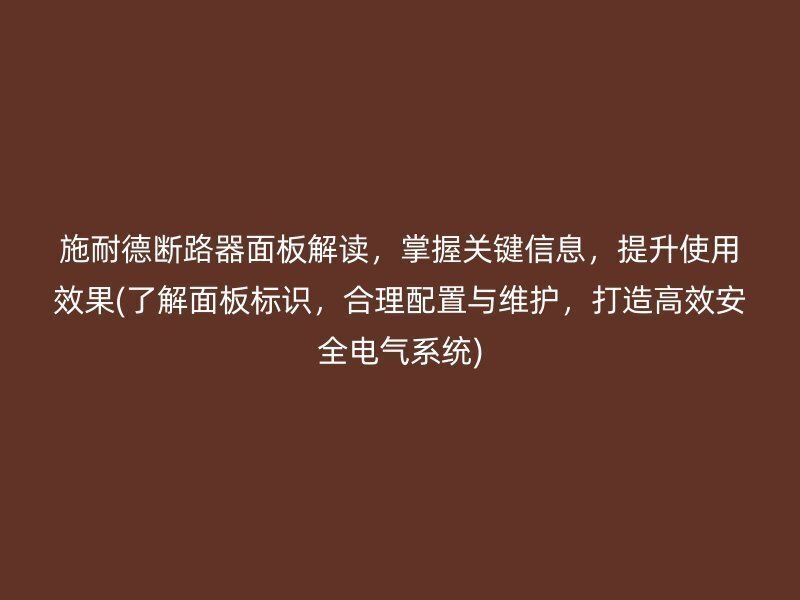 施耐德断路器面板解读，掌握关键信息，提升使用效果(了解面板标识，合理配置与维护，打造高效安全电气系统)