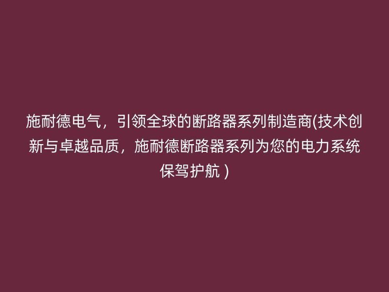 施耐德电气，引领全球的断路器系列制造商(技术创新与卓越品质，施耐德断路器系列为您的电力系统保驾护航 )